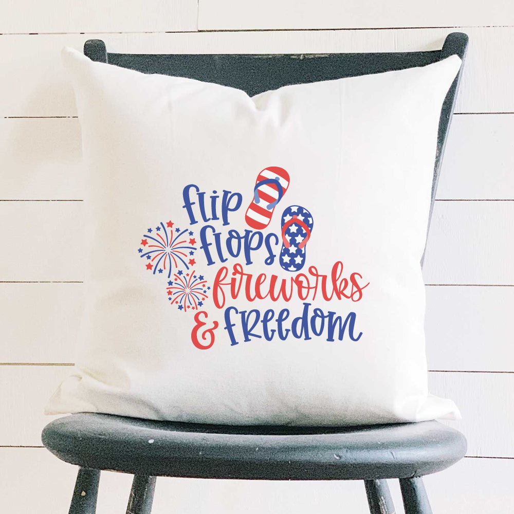 Flip Flops Fireworks Freedom - Square Canvas Pillow