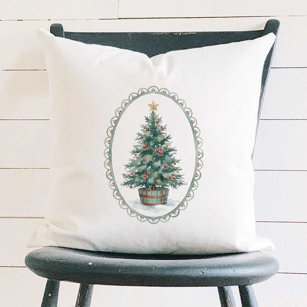 Watercolor Christmas Tree with Border - Square Canvas Pillow