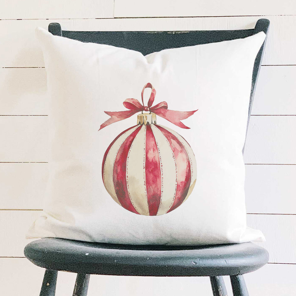 Red and White Stripe Ornament - Customizable Square Canvas Pillow