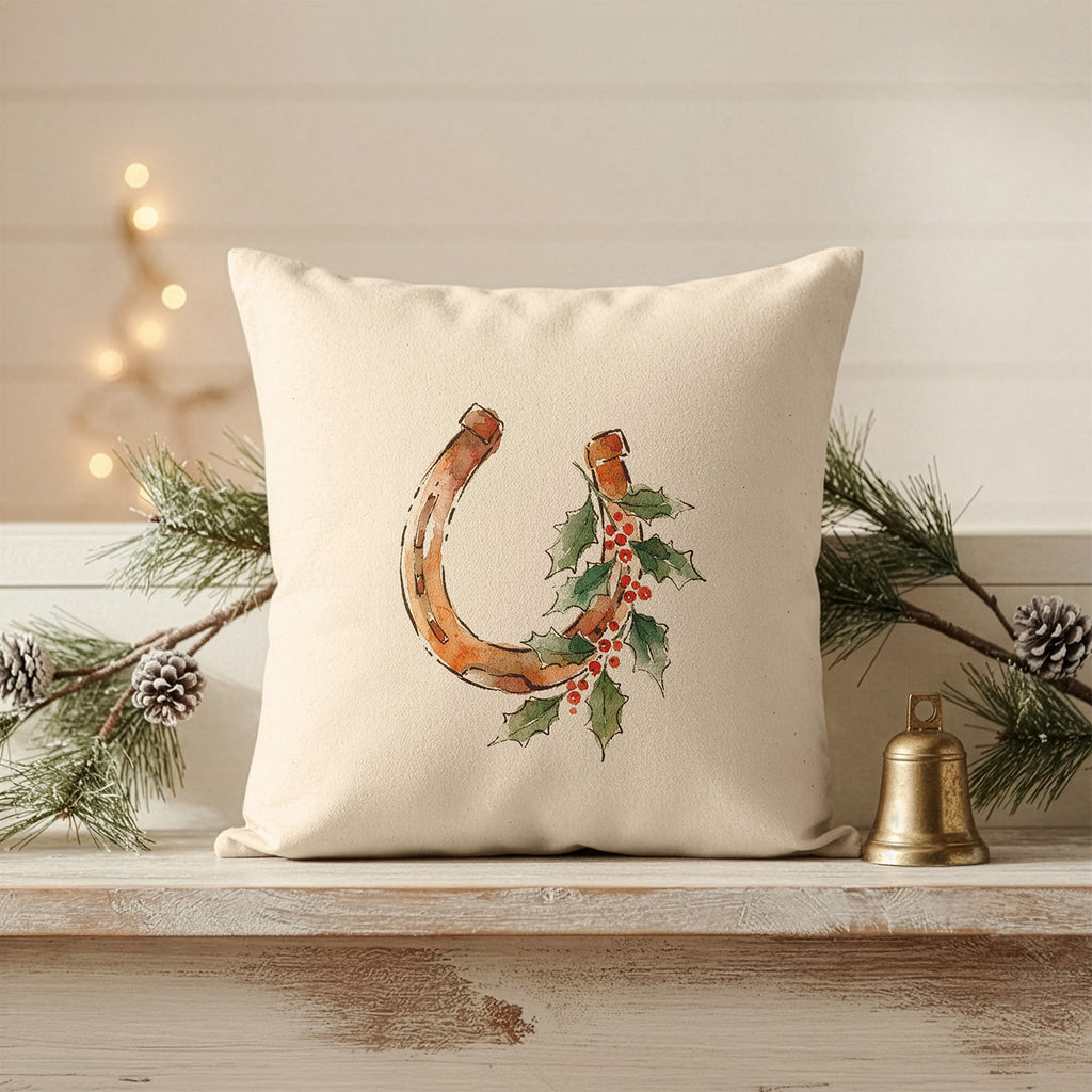 Horseshoe with Holly - Square Canvas Pillow