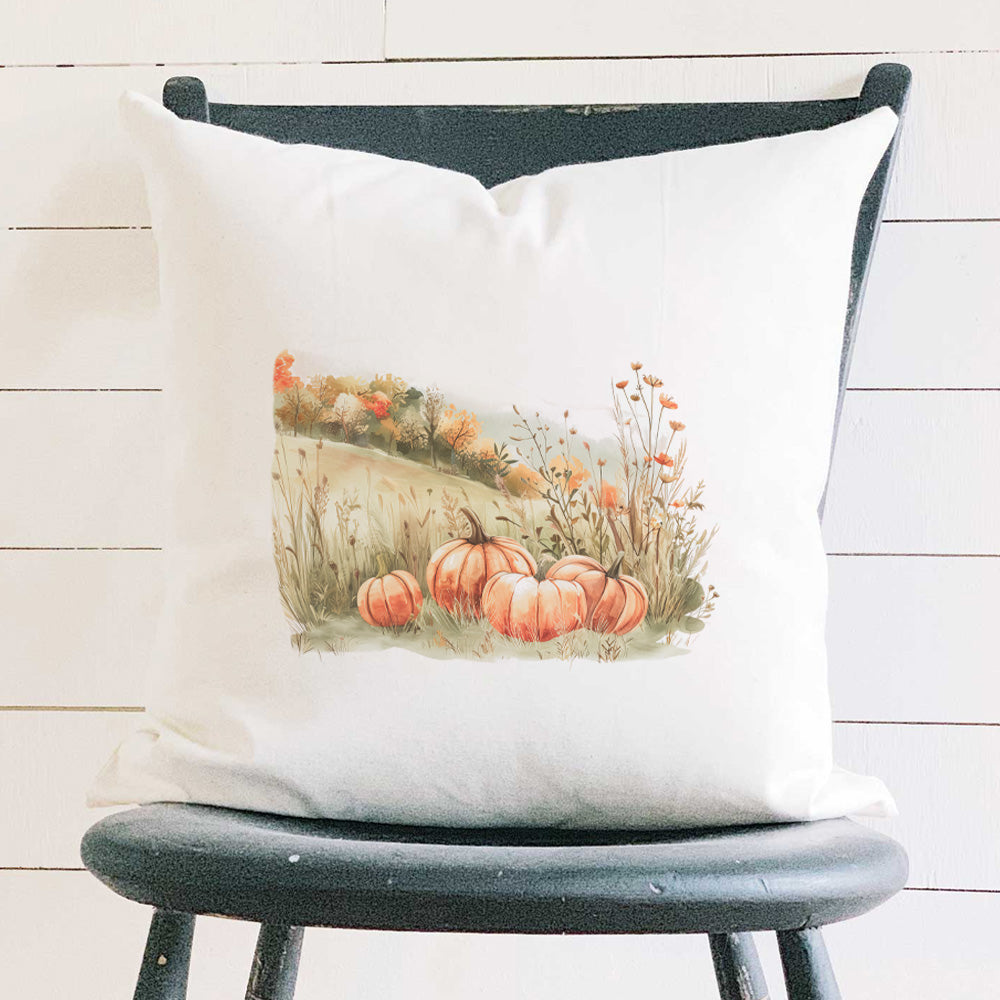 Pumpkin Landscape - Customizable Square Canvas Pillow