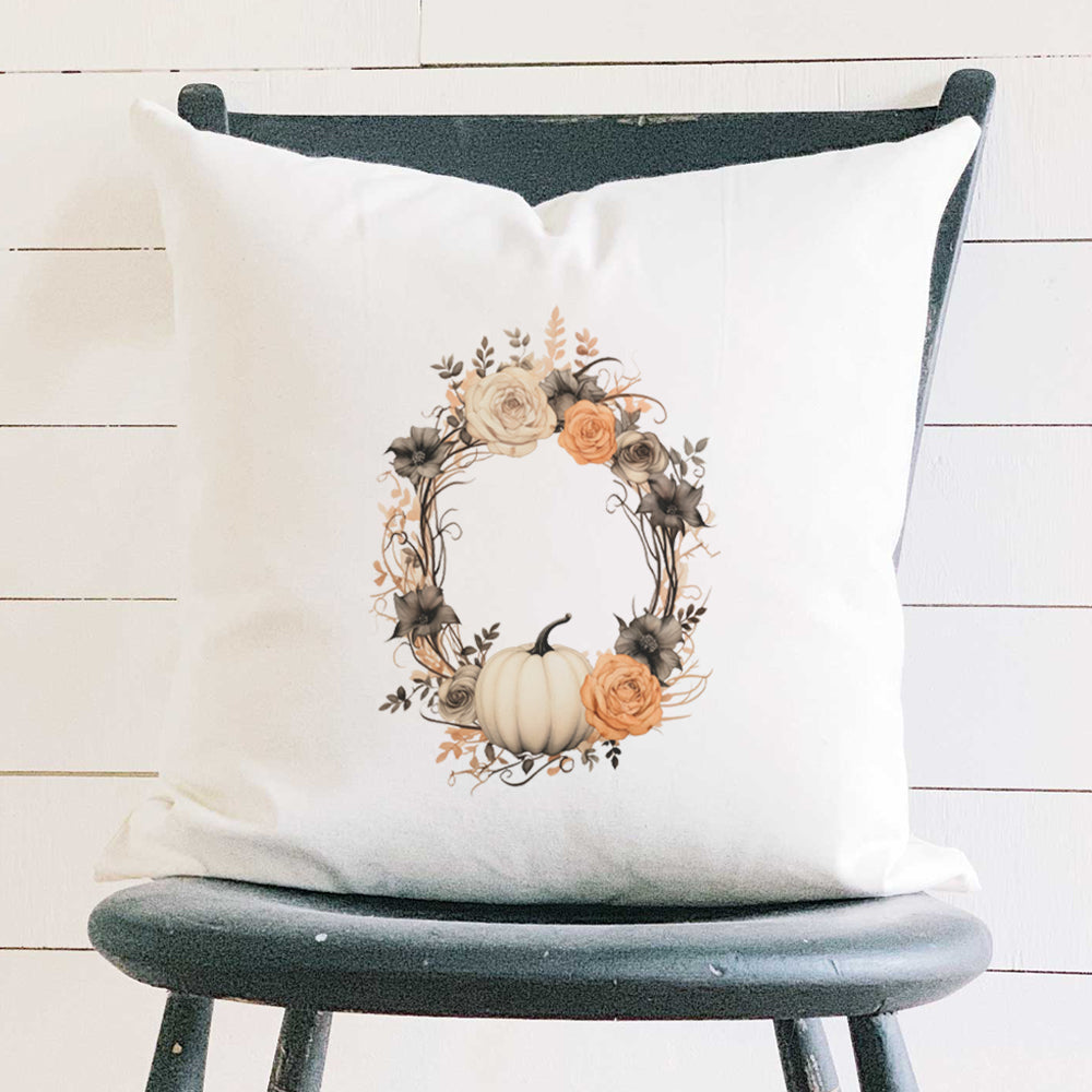 Pumpkin and Rose Wreath - Autumn Square Canvas Pillow