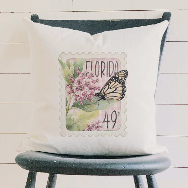 Milkweed & Monarch Stamp - Custom Square Canvas Pillow