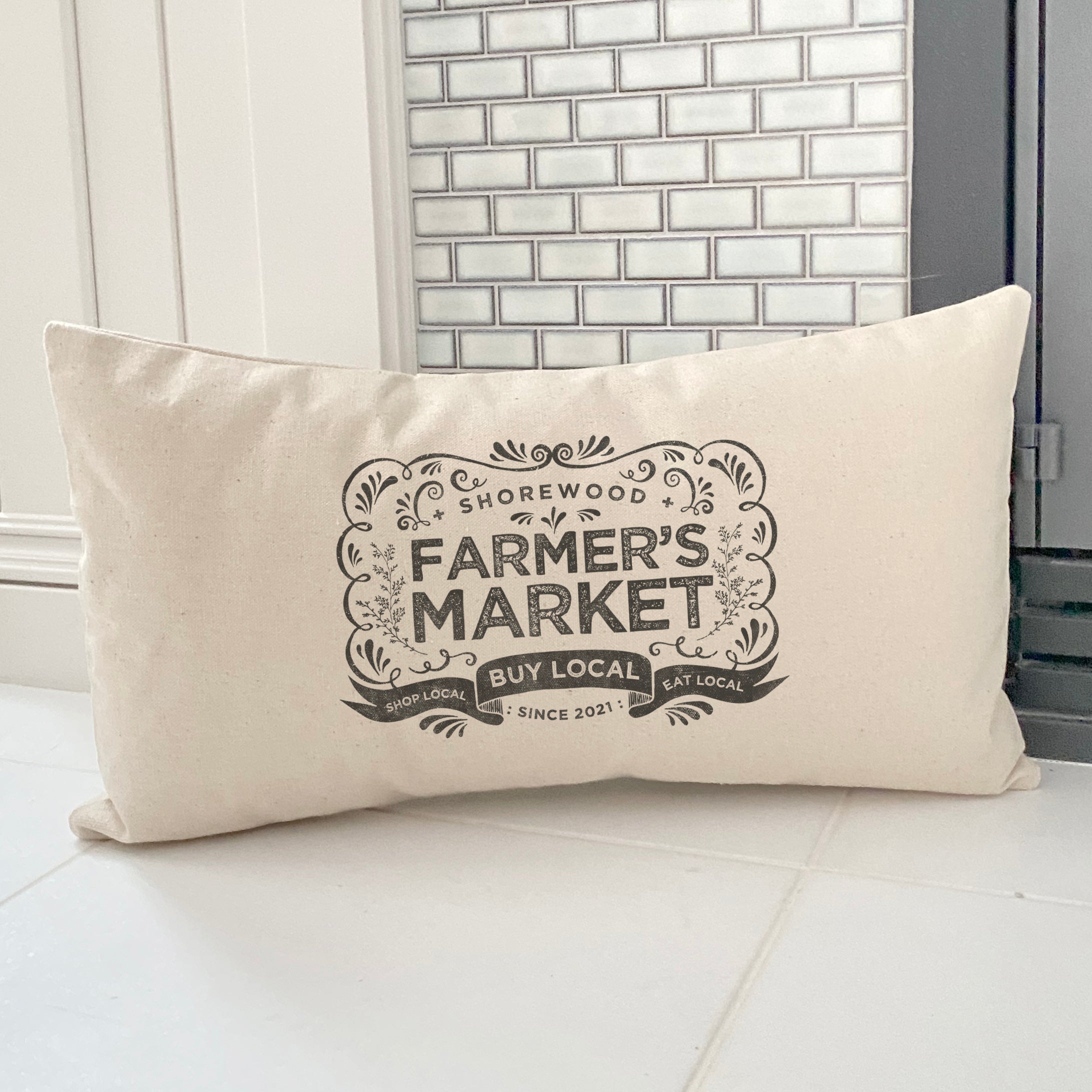 Vintage Farmers Market w/ City Est - Custom Rectangular Canvas Pillow