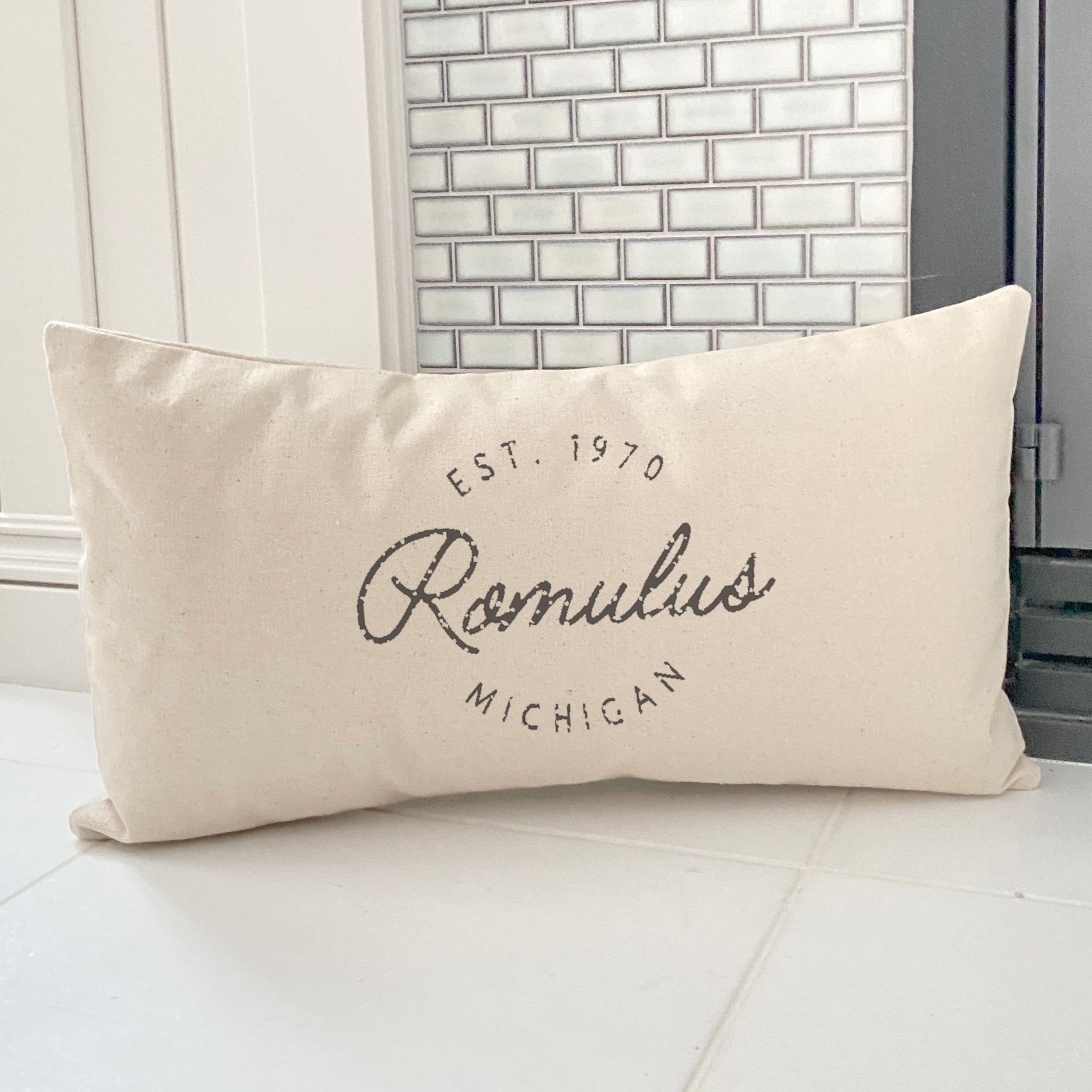 Vintage Script City w State EST - Custom Rectangular Canvas Pillow