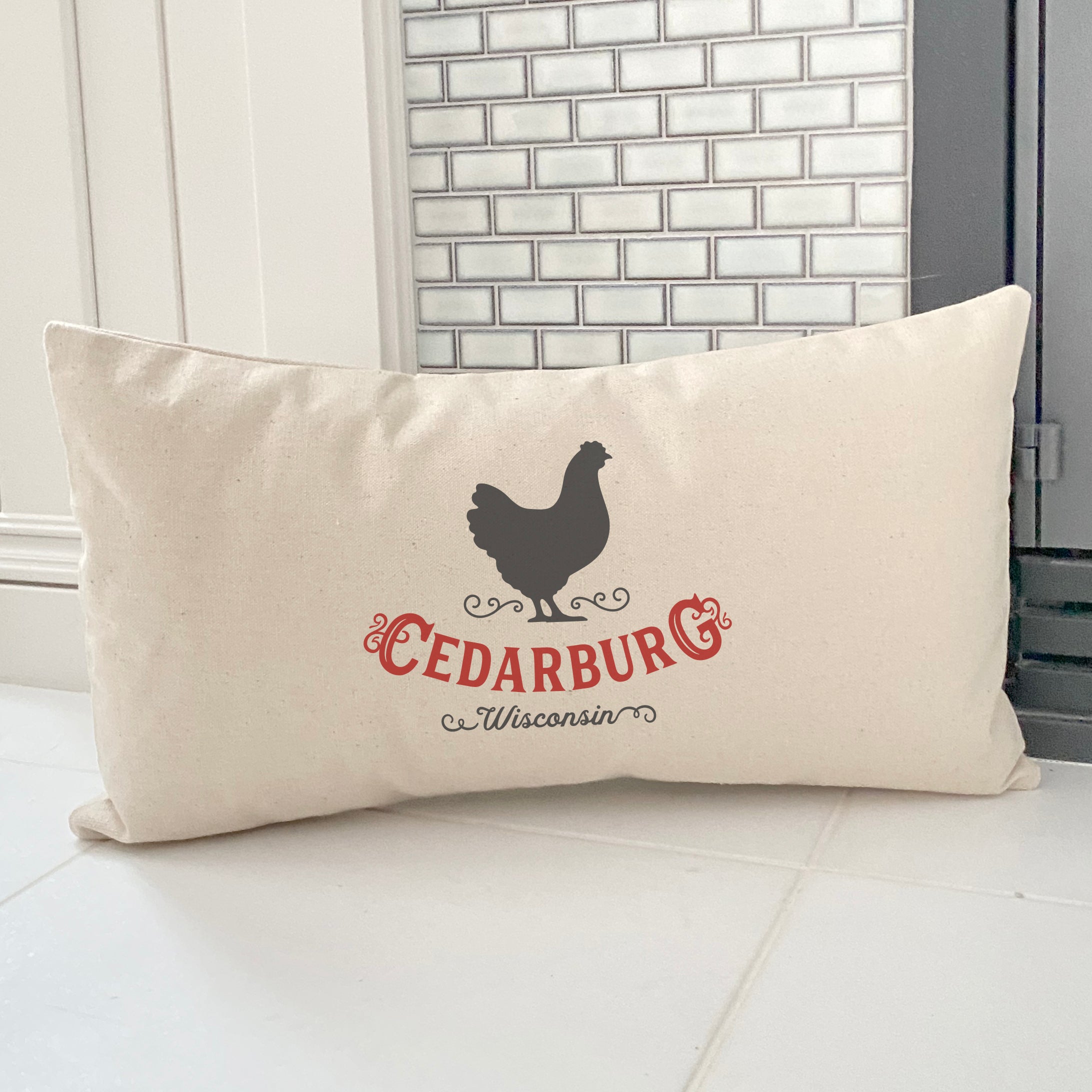 Vintage Icon (Chicken) City/State - Custom Rectangular Canvas Pillow