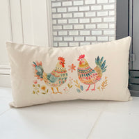 Folk-art Chickens - Rectangular Canvas Pillow