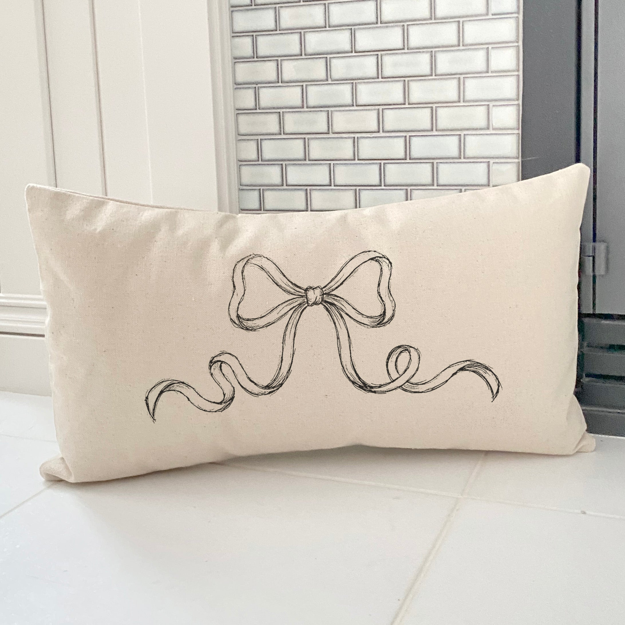 Hand Drawn Bow - Custom Rectangular Canvas Pillow