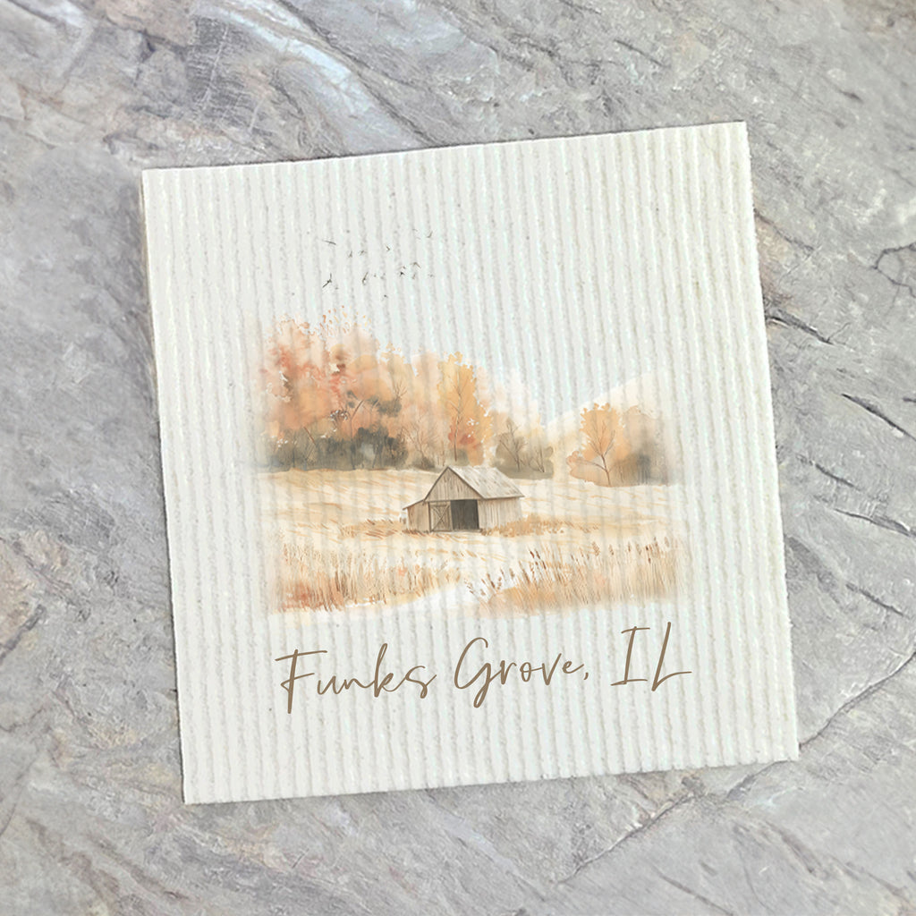 Fall Field Barn - Custom Swedish Dish Cloth