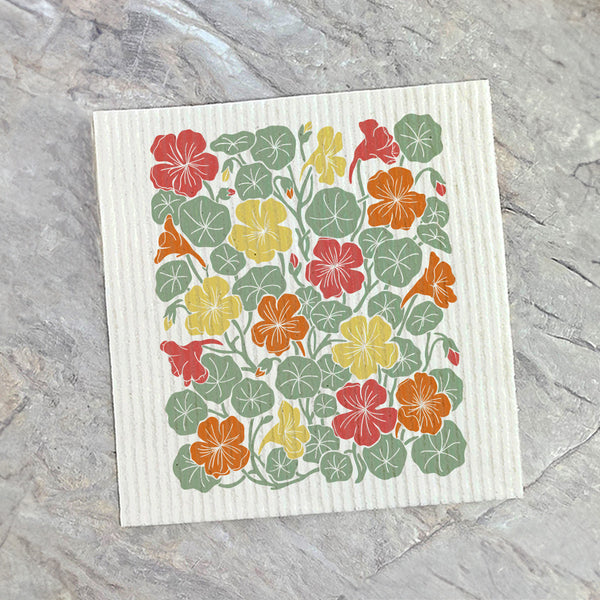 Summer Nasturtiums Linocut - Custom Swedish Dish Cloth