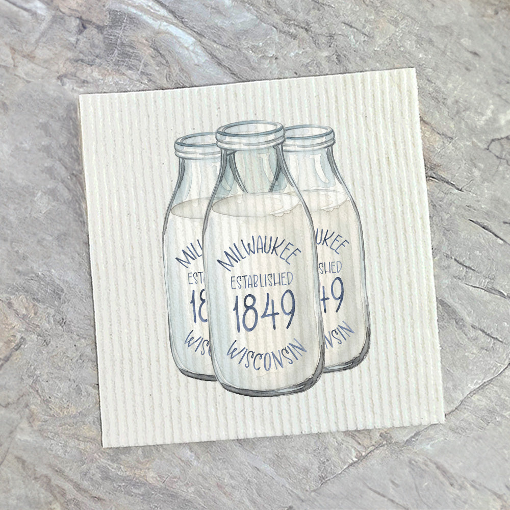 Vintage Milk Bottles - Custom Swedish Dish Cloth