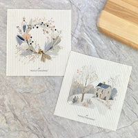 Winter Homestead and Wreath - 2pk Swedish Dish Cloth