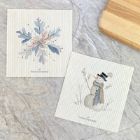 Painted Snowflake and Snowman - 2pk Swedish Dish Cloth