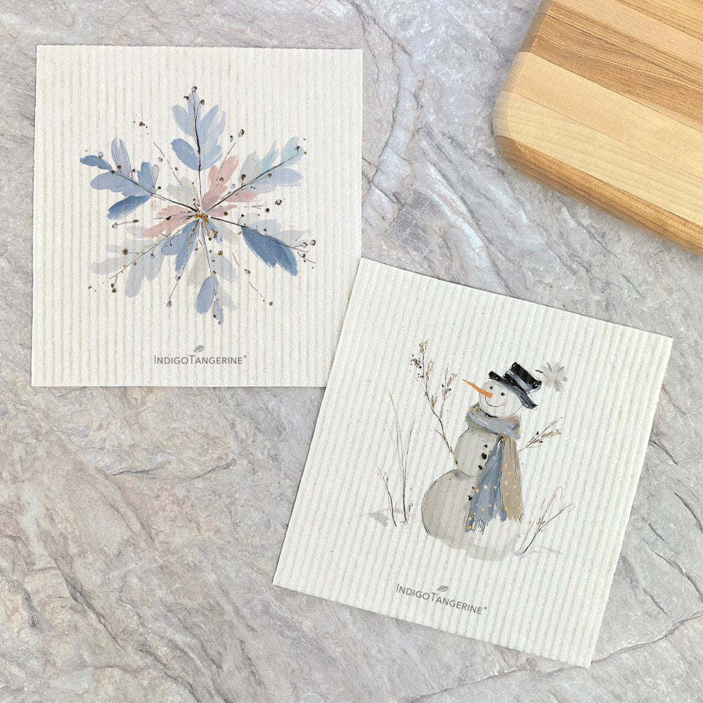 Painted Snowflake and Snowman - 2pk Swedish Dish Cloth
