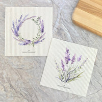 Watercolor Lavender and Lavender Wreath 2pk - Swedish Dish Cloth