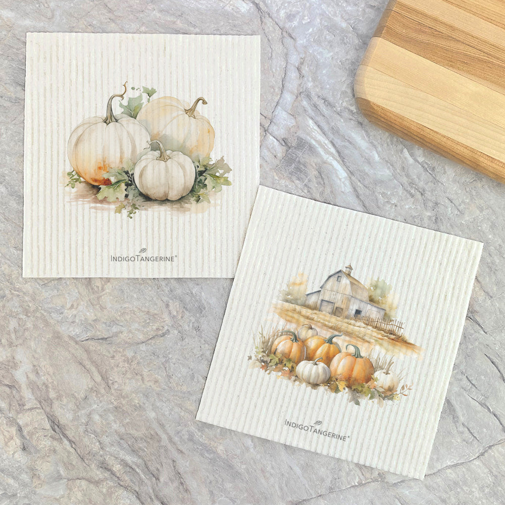 Pumpkin Farm, White Pumpkins  - 2pk Swedish Dish Cloth