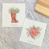 Poinsettia Flower, Winter Boots 2pk - Swedish Dish Cloth