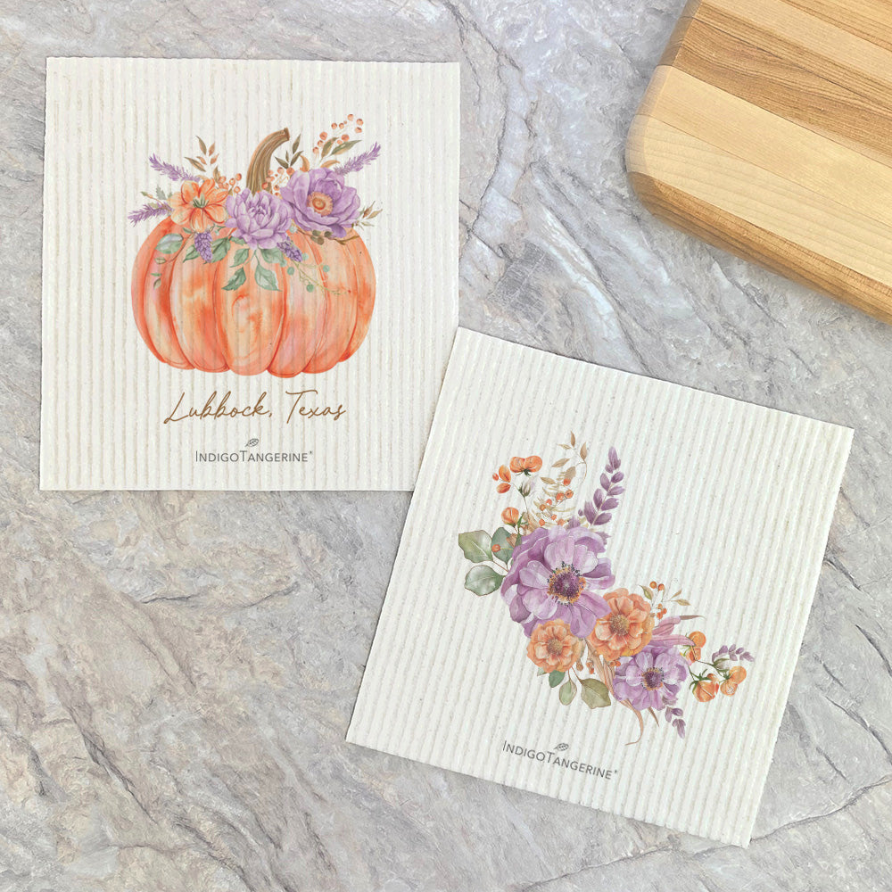 Floral Pumpkin and Floral Spray - Autumn 2pk Swedish Dish Cloth