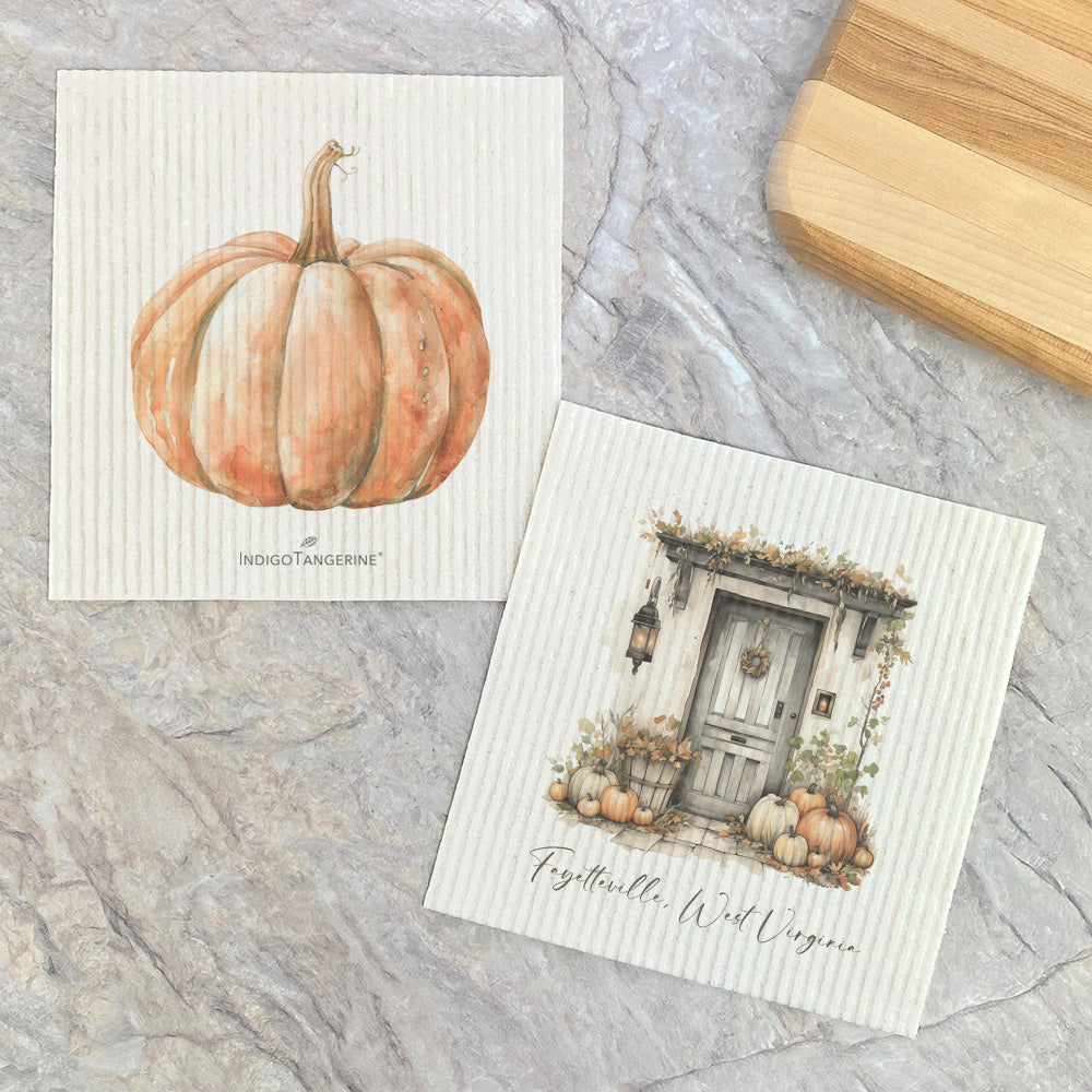Front Door and Pumpkin - Custom Autumn 2pk Swedish Dish Cloth