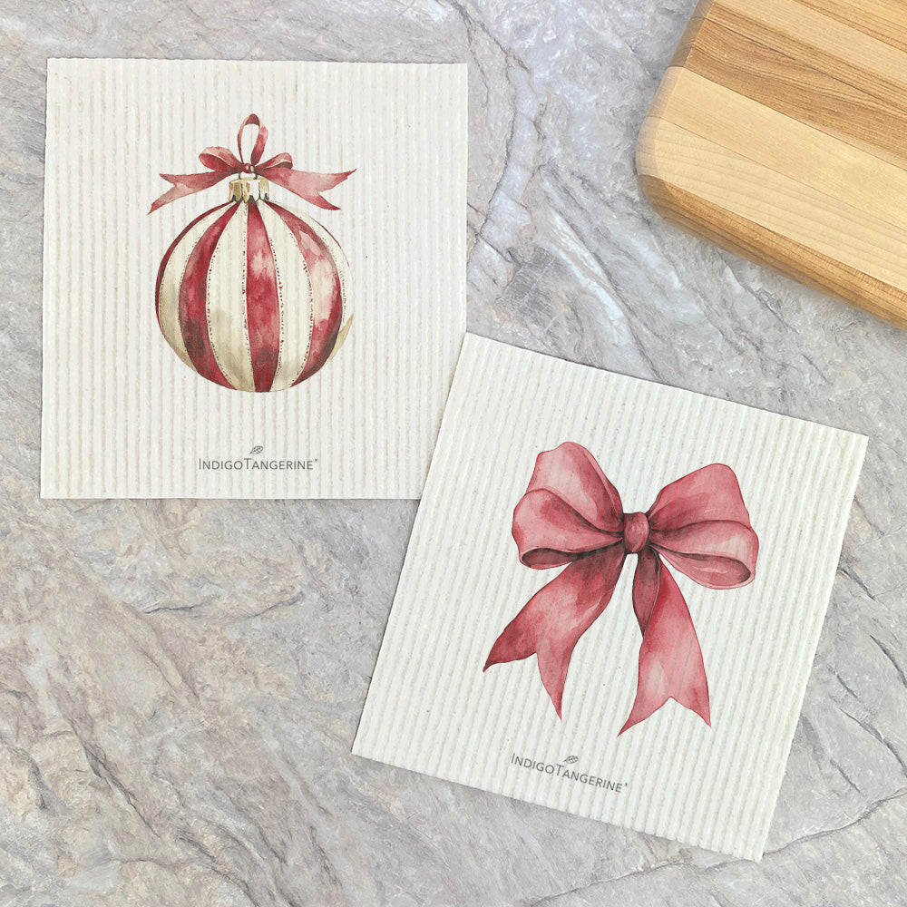 Gift Bow and Striped Ornament - 2pk Swedish Dish Cloth