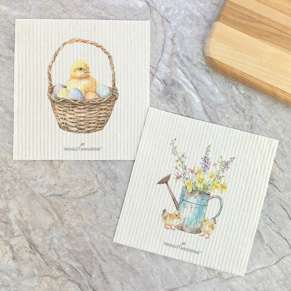 Set of Chicks Watering Can & Easter Basket - Spring 2pk Swedish Dish Cloth