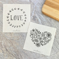 Love Simple Wreath, Heart of Flowers 2 pk - Swedish Dish Cloth