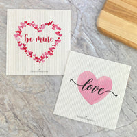 Be Mine, Love Heart Watercolor 2 pk - Swedish Dish Cloth