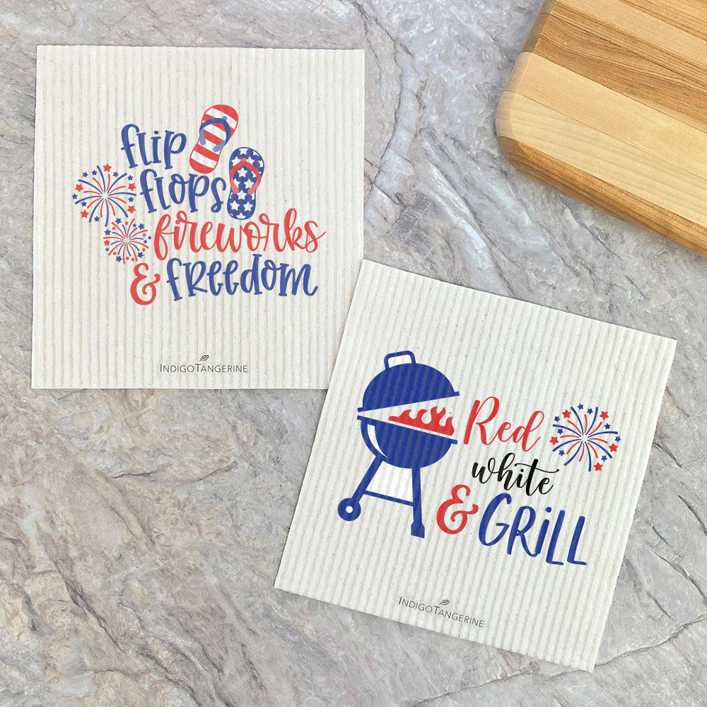 Flip Flops Freedom, Red White Grill  - 2pk Swedish Dish Cloth