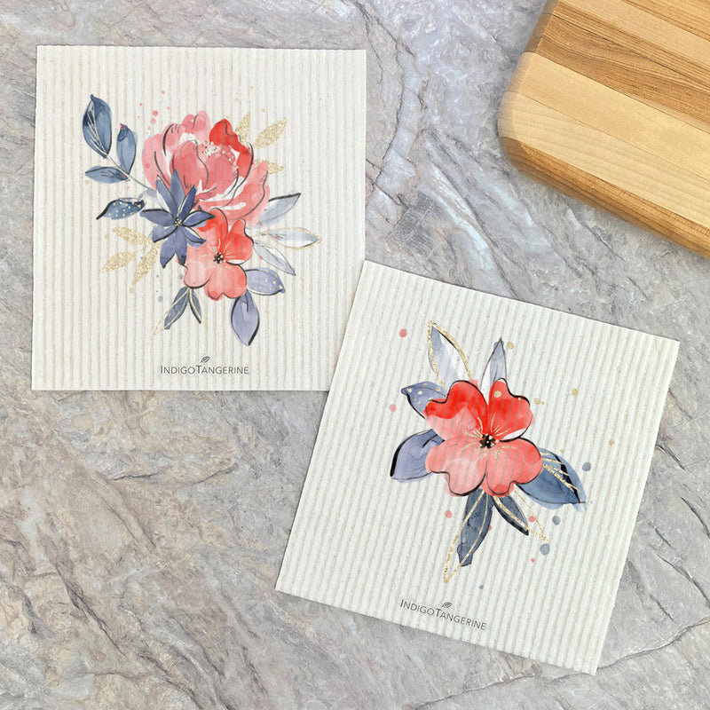 Red and Blue Bouquet, Flower 2 pk - Swedish Dish Cloth