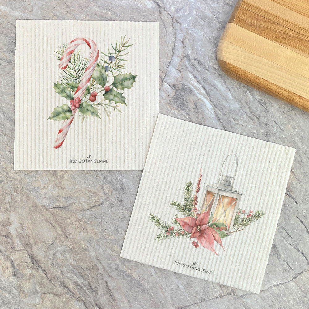 Candy Cane, Lantern  - 2pk Swedish Dish Cloth