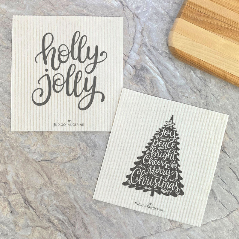 Holly Jolly, Joy Christmas Tree 2pk - Swedish Dish Cloth
