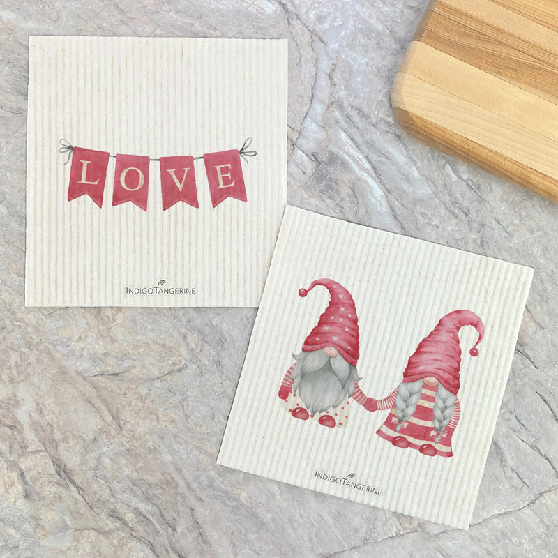 Red Love Banner, Gnome Couple 2pk - Swedish Dish Cloth