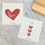 Watercolor Love Heart Red, String of Hearts 2pk - Swedish Dish Cloth