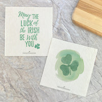 Luck of the Irish, Watercolor Clover 2pk - Swedish Dish Cloth