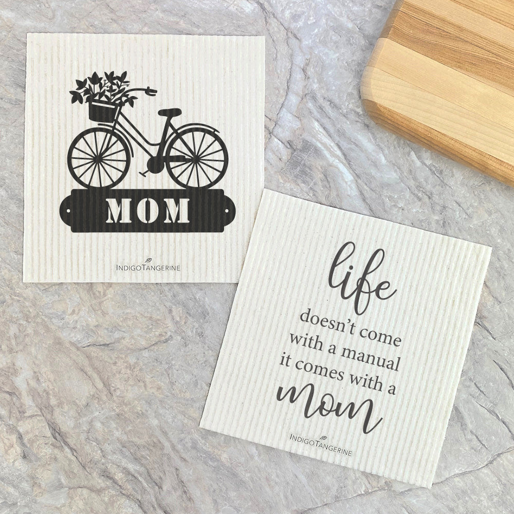 Mom Floral Bike, Life Manual  - 2pk Swedish Dish Cloth
