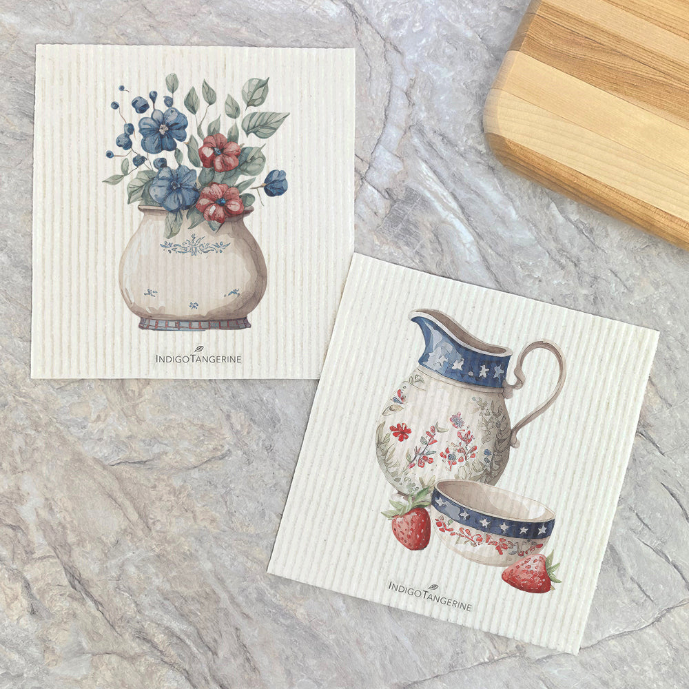 Farmhouse Pitcher, Flowers  - 2pk Swedish Dish Cloth