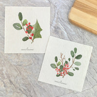 Watercolor Holly Branch, Sprig 2pk - Swedish Dish Cloth