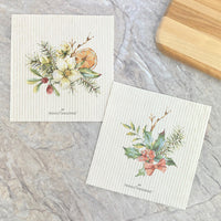 Holly Bundle, Poinsettia Orange Bouquet 2pk - Swedish Dish Cloth