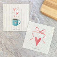 Valentine's Coffee, Ribbon Heart 2pk - Swedish Dish Cloth