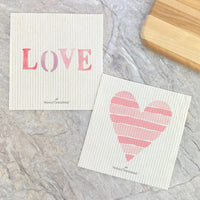 Stencil Love, Striped Heart 2pk - Swedish Dish Cloth