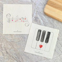 Valentine's Music, Piano Keys  - 2pk Swedish Dish Cloth