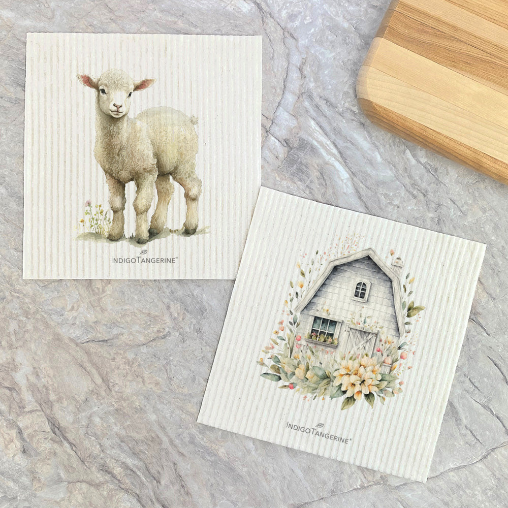 Easter Lamb, Floral Barn  - 2pk Swedish Dish Cloth