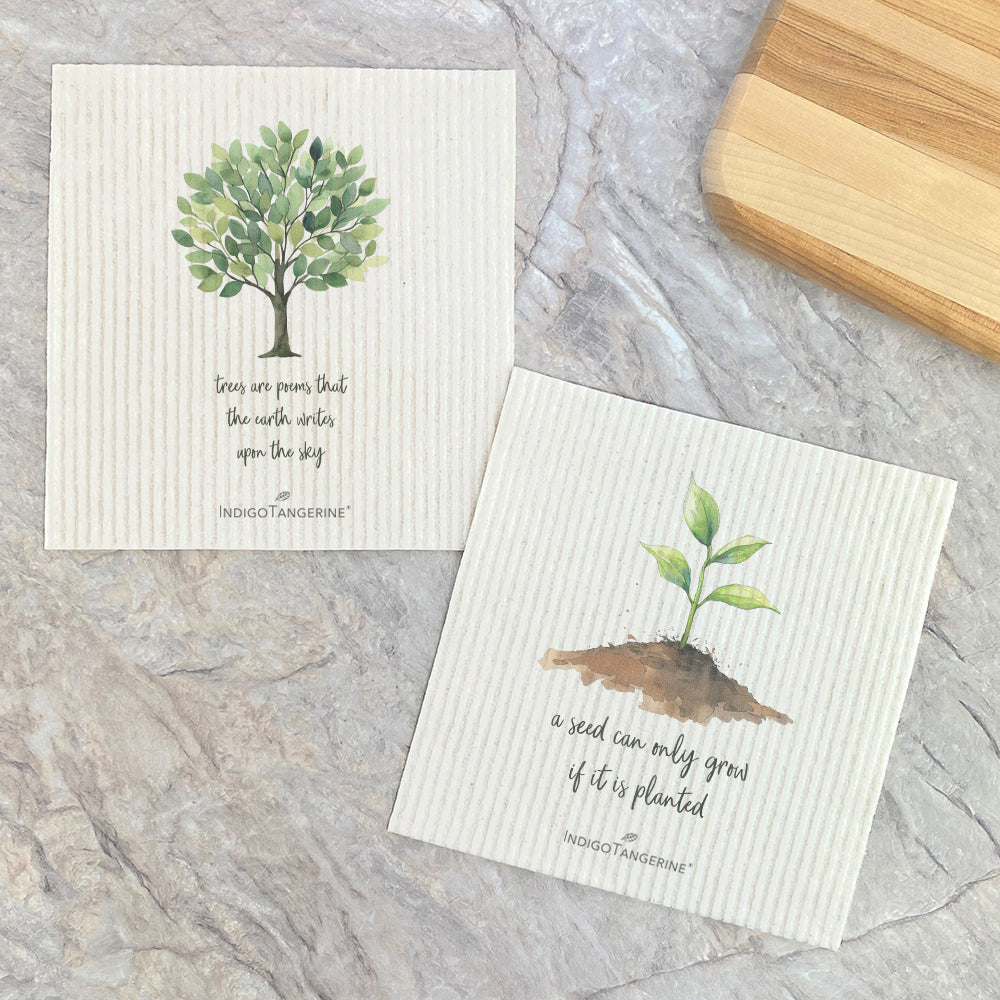 Trees are Poems and Seedling Quote  - 2pk Swedish Dish Cloth