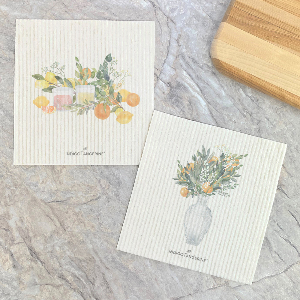 Citrus Cocktails, Citrus Vase  - 2pk Swedish Dish Cloth