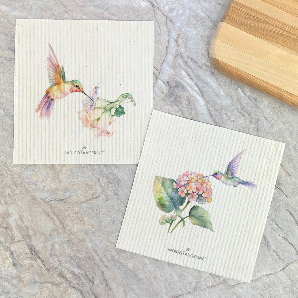 Hummingbird & Flowers  - 2pk Swedish Dish Cloth
