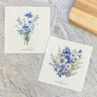 Set of Watercolor Indigo Flowers  - 2pk Swedish Dish Cloth