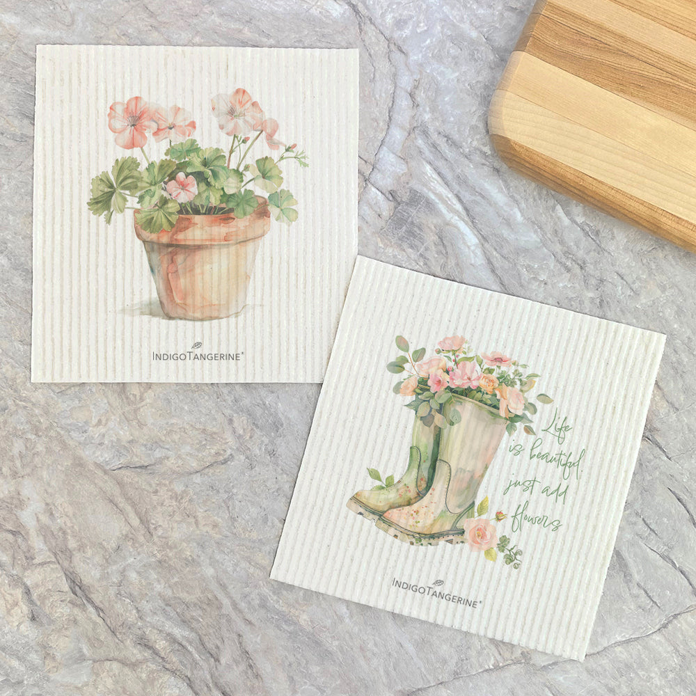 Watercolor Plant, Life is Beautiful - 2pk Swedish Dish Cloth