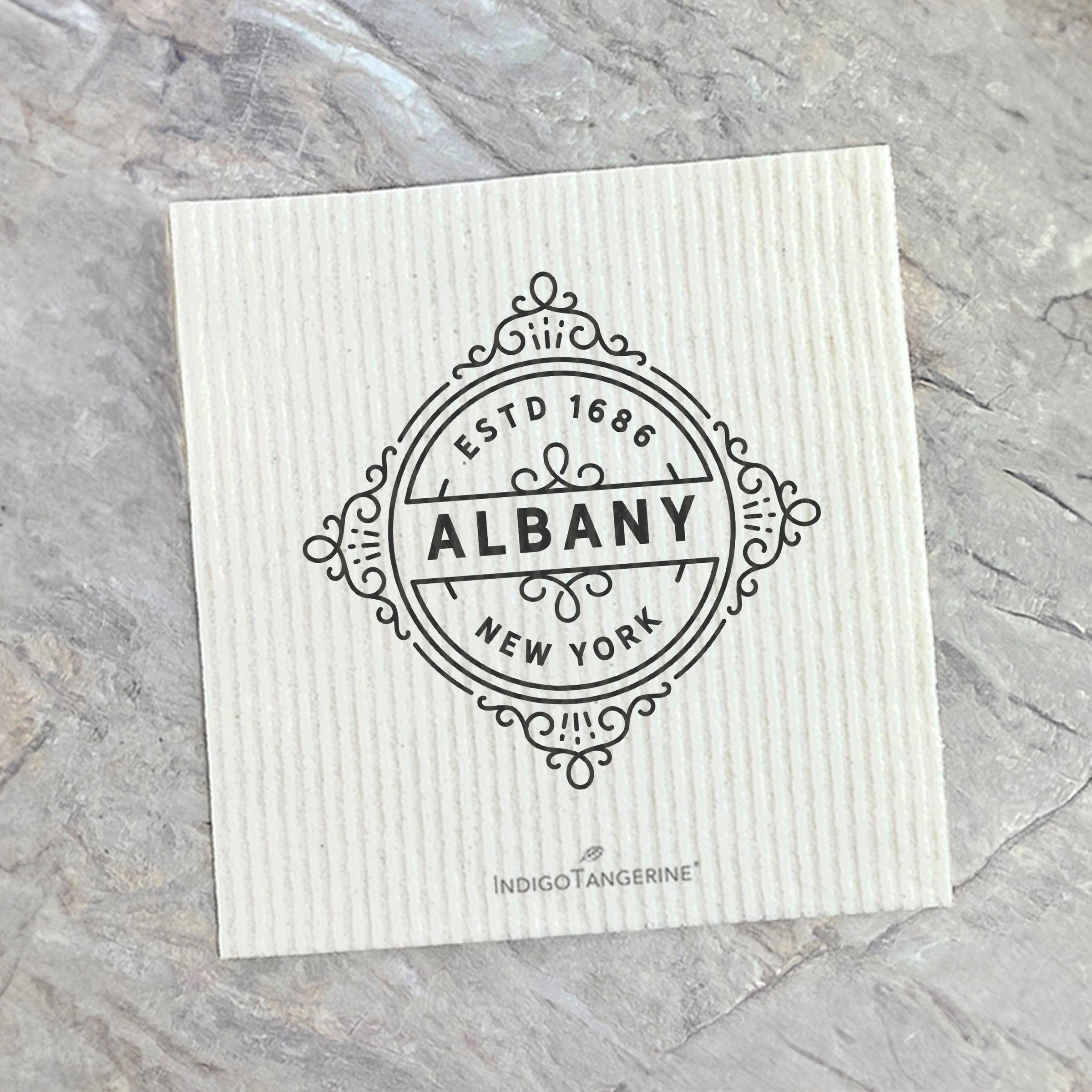 Vintage Flourish w/ City, State - Custom Swedish Dish Cloth