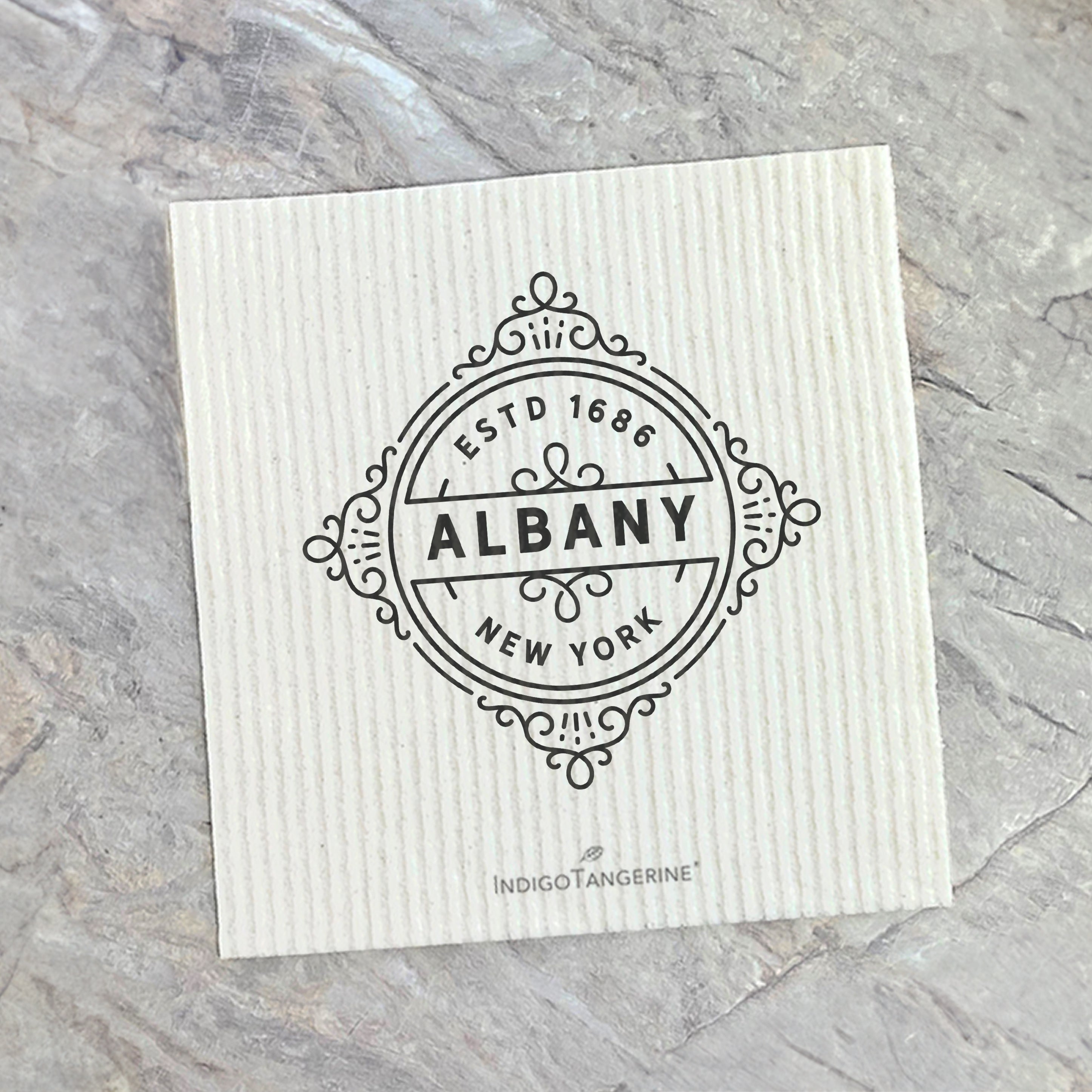Vintage Flourish w/ City, State - Custom Swedish Dish Cloth