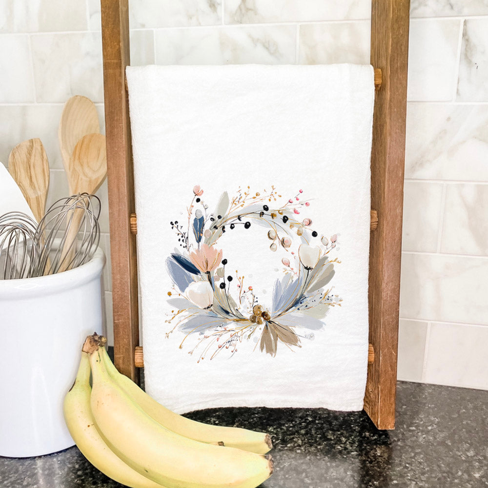 Winter Blue Wreath - Customizable Cotton Tea Towel